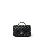 23A Black Lambskin Quilted Mini Crystal Top Handle Light Gold Hardware