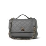 21B Grey Caviar Quilted Business Affinity Medium Flap Light Gold Hardware - Image 3