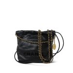 Black Caviar Quilted Mini 22 Bag Black/Aged Gold Hardware - Image 10