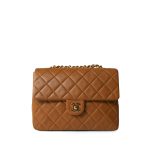 Vintage Caramel/Dark Brown Lambskin Quilted Square Flap Gold Hardware Mini