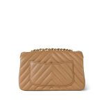 17C Dark Beige Chevron Quilted Mini Rectangular Flap Aged Gold Hardware - Image 5