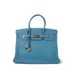 Birkin 35 Bleu Jean Togo Gold Plated N Square Stamp