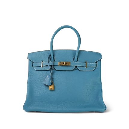 Birkin 35 Bleu Jean Togo Gold Plated N Square Stamp