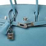 Birkin 25 Blue Jean Veau Togo Palladium Plated H Square Stamp - Image 5