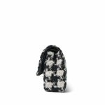 20S Black White Ecru Houndstooth Tweed Quilted Classic Flap Medium LGHW - Image 3