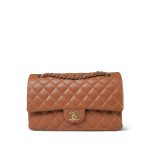 22S Caramel Lambskin Quilted Medium Classic Flap LGHW