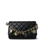 Black Lambskin Quilted Coco Charms Wallet on Chain WOC Light Gold Hardware