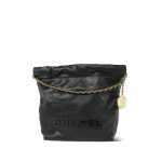 Black Caviar Quilted Mini 22 Bag Black/Aged Gold Hardware - Image 13