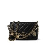 Black Lambskin Quilted Coco Charms Wallet on Chain WOC Light Gold Hardware - Image 3