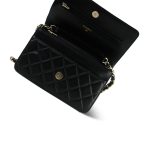 Black Lambskin Quilted Coco Charms Wallet on Chain WOC Light Gold Hardware - Image 14