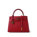 Kelly Sellier 25 Rouge Casaque Epsom Gold Plated T Stamp