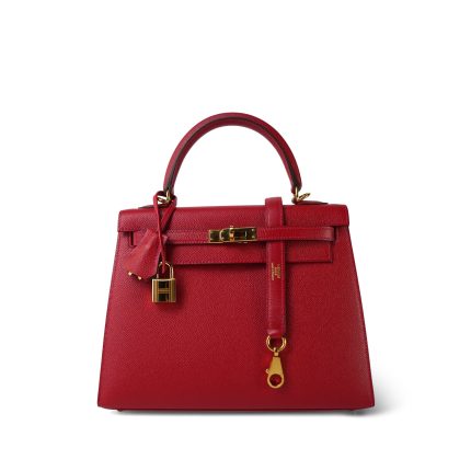 Kelly Sellier 25 Rouge Casaque Epsom Gold Plated T Stamp