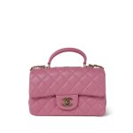 Light Pink Lambskin Quilted Mini Top Handle Light Gold Hardware