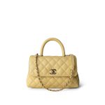 22P Light Yellow Caviar Quilted Coco Handle Small (Old Mini) Light Gold Hardware - Image 10