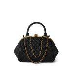 Black Calfskin Quilted Paris-Rome Colosseum Lock Frame Bag Aged Gold Hardware - Image 12