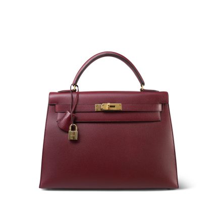 Kelly 32 Rouge H Courchevel Sellier Gold Plated T Circle Stamp