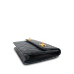 Navy Lambskin Quilted Top Handle Double Turnlock Single Flap Gold Hardware - Image 8