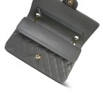 Dark Grey Lambskin Quilted Classic Flap Medium LGHW - Image 4