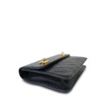 Navy Lambskin Quilted Top Handle Double Turnlock Single Flap Gold Hardware - Image 13