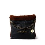 23B Navy Aged Lambskin Brown Sherling Quilted 22 Bag Small Aged Gold Hardware - Image 10