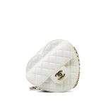 22S White Lambskin Quilted Heart Bag Large Light Gold Hardware