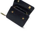 Navy Lambskin Quilted Top Handle Double Turnlock Single Flap Gold Hardware - Image 10