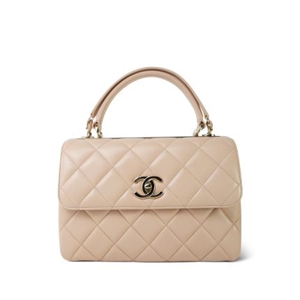 Beige/ Nude Lambskin Quilted Small Trendy CC Light Gold Hardware