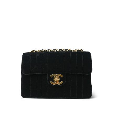 Black Velvet Mademoiselle Jumbo Single Flap Gold Hardware