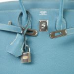 Birkin 25 Blue Jean Veau Togo Palladium Plated H Square Stamp - Image 7