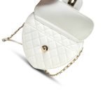 22S White Lambskin Quilted Heart Bag Large Light Gold Hardware - Image 12