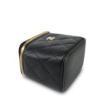 21S Black Caviar Quilted Mini Clutch With Chain Light Gold Hardware - Image 7