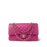 24A Pink/Fuchsia Caviar Quilted Classic Flap Medium Light Gold Hardware - Image 11