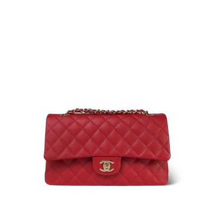 22P Red Caviar Quilted Medium Classic Flap Light Gold Hardware