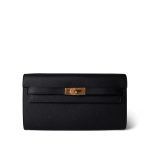 Kelly Wallet To Go Black Veau Epsom Gold Plated B Stamp