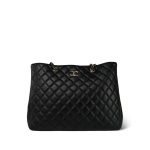 16B Black Lambskin Quilted CC Shopping Tote Large LGHW