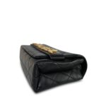 Black Calfskin Quilted Enchained Logo Single Flap Bag Aged Gold Hardware - Image 9