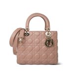 Blush/ Nude Lambskin Cannage Lady Dior Medium Light Gold Hardware