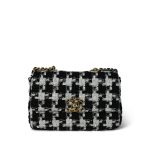Black/White/Ecru Ribbon Tweed Houndstooth 19 Flap Mixed Hardware Small
