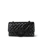 So Black Shiny Crumpled Calfskin Quilted Medium Classic Flap - Image 15