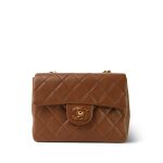 Brown/Caramel Lambskin Quilted Mini Square Flap Gold Hardware