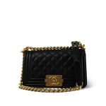 Black Caviar Quilted Boy Bag Small Aged Gold Hardware - Image 12