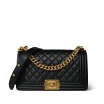 Black Lambskin Quilted Old Medium Boy Bag Aged Gold Hardware