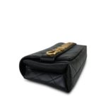 Black Calfskin Quilted Enchained Logo Single Flap Bag Aged Gold Hardware - Image 3