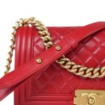 Red Lambskin Quilted Old Medium Boy Bag Aged Gold Hardware - Image 6