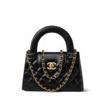 24A Black Shiny Aged Calfskin Quilted Nano Kelly Shopper Aged Gold Hardware - Image 10
