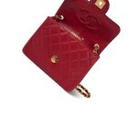 Red Lambskin Quilted Black Trim Mini Square Flap Gold Hardware - Image 11