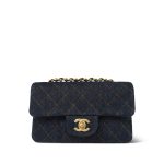 25C Dark Blue Denim Quilted Mini Rectangular Flap Aged Gold Hardware - Image 3