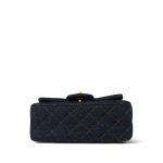 25C Dark Blue Denim Quilted Mini Rectangular Flap Aged Gold Hardware - Image 9