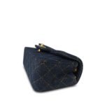 25C Dark Blue Denim Quilted Mini Rectangular Flap Aged Gold Hardware - Image 12