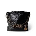 23A Black Calfskin Quilted 22 Hobo Bag Small Aged Gold Hardware - Image 12